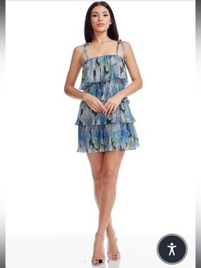 New Dress the Population Sz XL Pixie Tiered Blue Ruffle Mini Dress Ret $228!